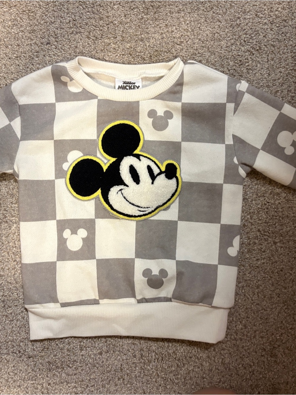 Mickey Mouse Cream & Gray Checker Pullover Sweatshirt for Kids
